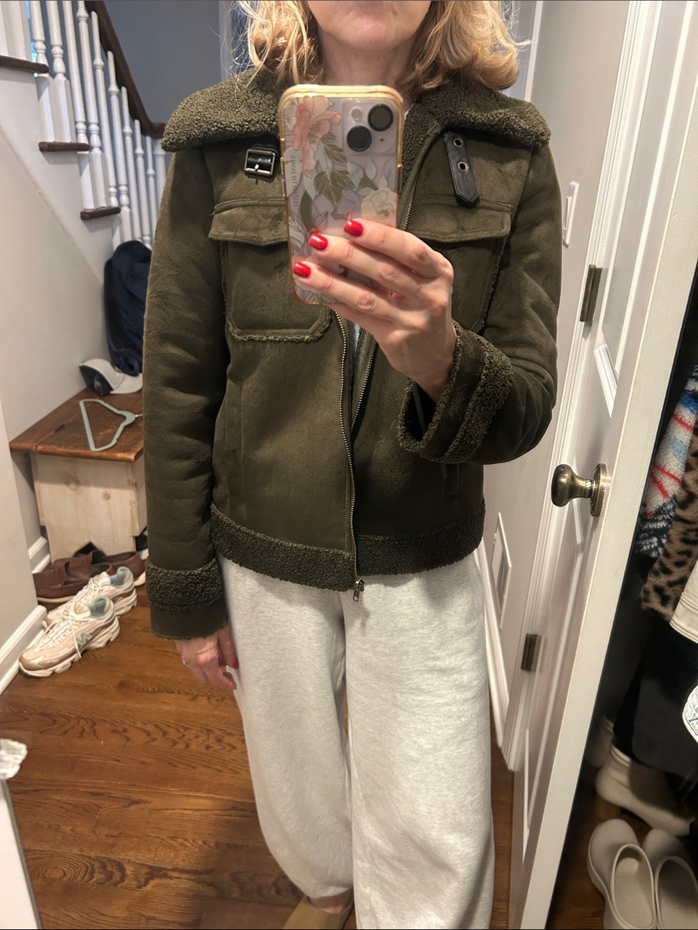 MOTHER Olive Green Shearling-Lined Bomber Jacket - Picture 5 of 5